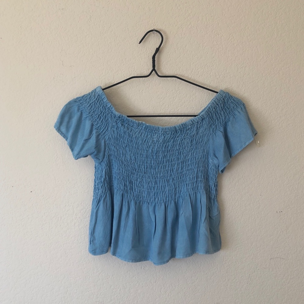 Light Blue Ruffled Crop Top